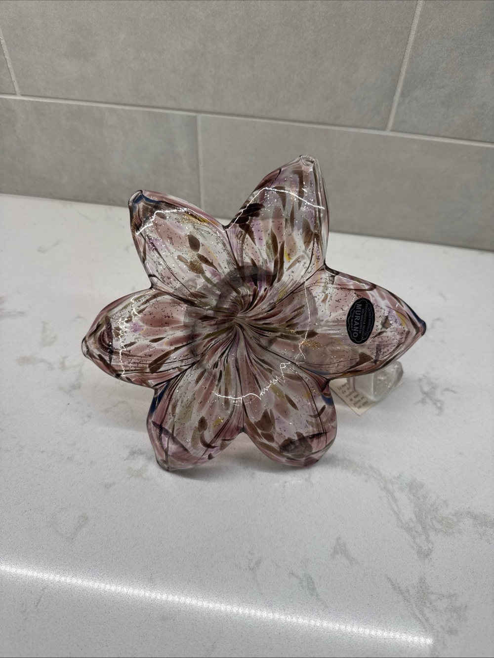 Murano Handblown Glass Flower Sculpture in Light Purple vintage